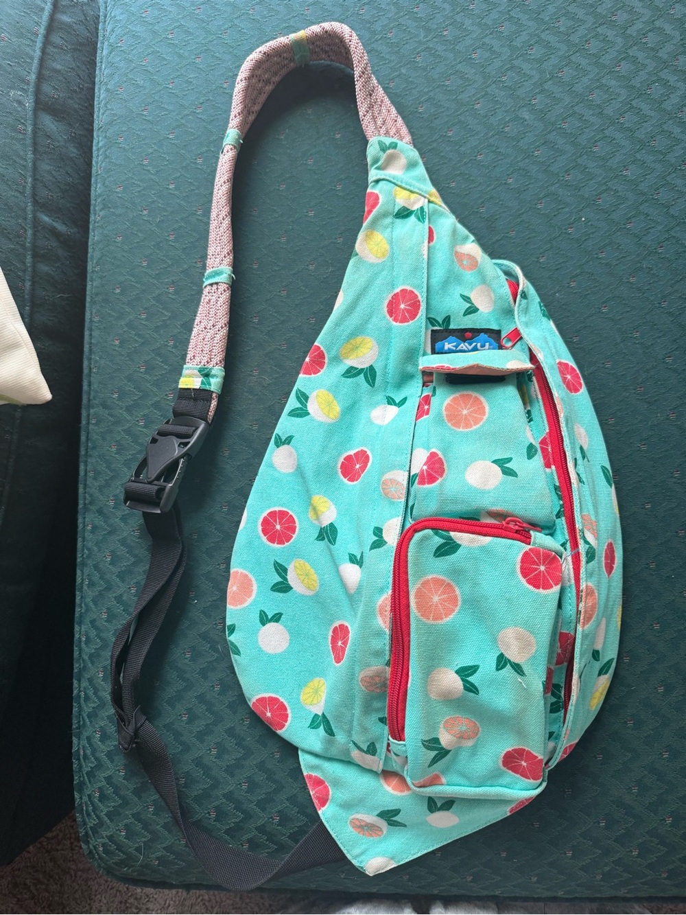 Kavu Teal Citrus Print Crossbody Sling Bag